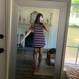 Cold Shoulder Red, White, and Blue Shift Dress